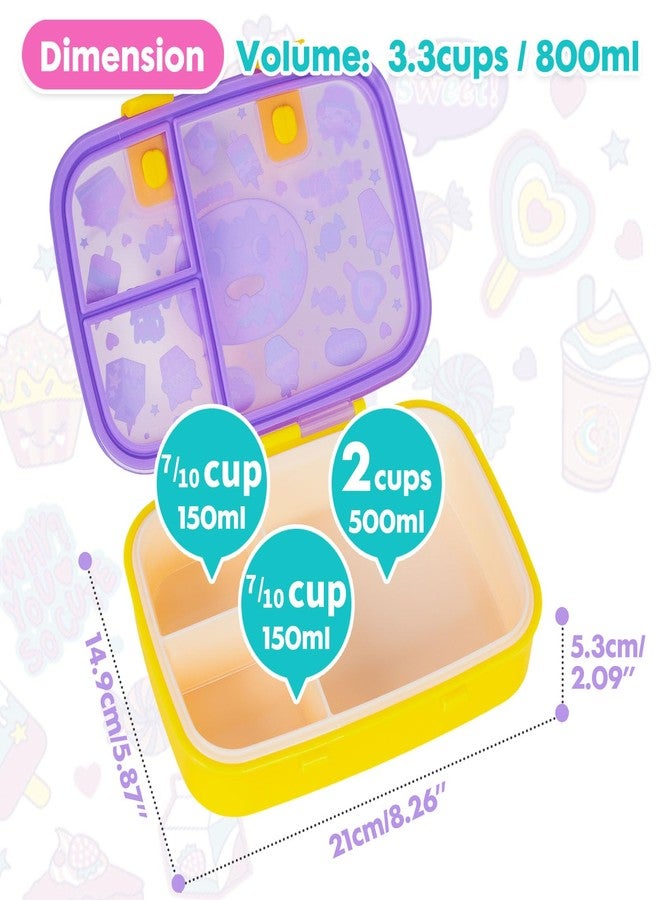 YOYTOO Cute Cartoon Bento Lunch Box for Kids, 800ml/27oz BPA-Free Leak-Proof Food Containers with 3 Compartments, Dishwasher Safe, Back to School Students Lunches Size for Ages 3-7 - Image 3